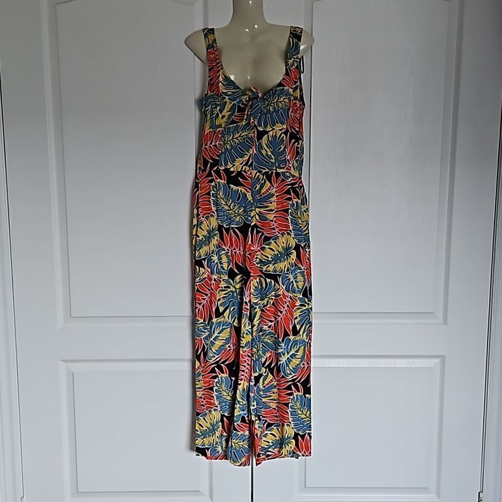 OXXO Women's Tropical Bell- Bottoms Jumpsuit Size Small Red/Blue